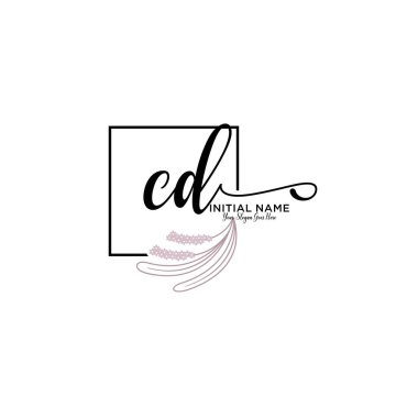 Geometrik Çerçeve ile El Yazısı Floral İlk Logo CD 'si