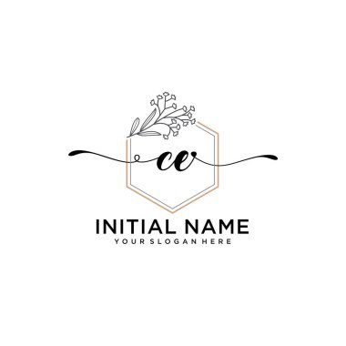 Geometrik Çerçeve ile El Yazısı Çiçek Baş Logosu CE