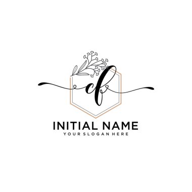 Geometrik Çerçeve ile El Yazısı Çiçek Baş Logosu CF