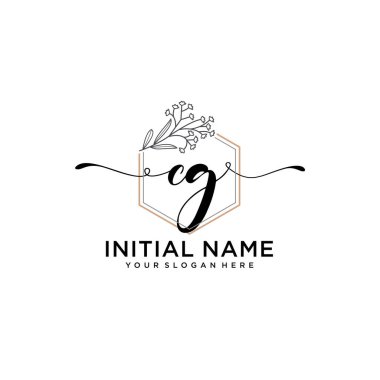 Geometrik Çerçeve ile El Yazısı Çiçek Baş Logosu CG