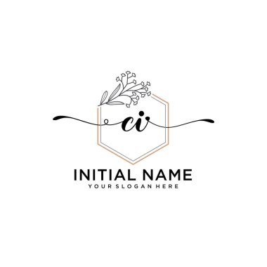 Geometrik Çerçeve ile El Yazısı Çiçek Baş Logosu CI