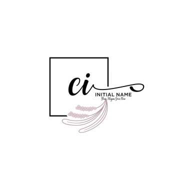 Geometrik Çerçeve ile El Yazısı Çiçek Baş Logosu CI