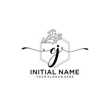 Geometrik Çerçeve ile El Yazısı Çiçek Baş Logosu CJ