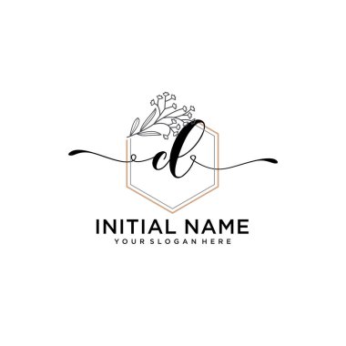 Geometrik Çerçeve ile El Yazısı Çiçek Baş Logosu CL