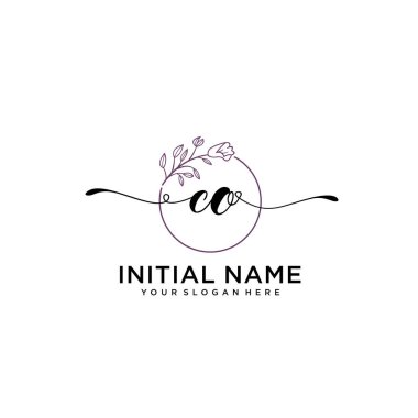 Geometrik Çerçeve ile El Yazısı Çiçek Baş Logosu
