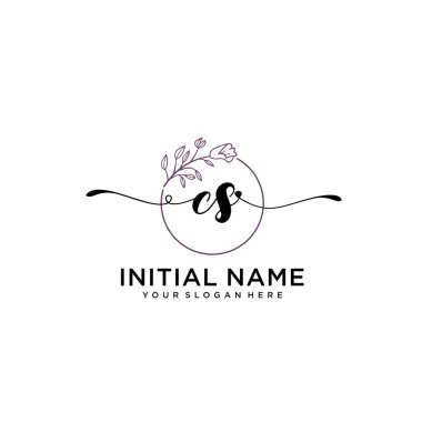 Geometrik Çerçeveli El Yazısı Çiçek Baş Logosu CS