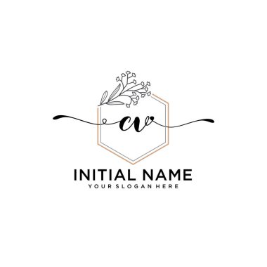 Geometrik Çerçeve ile El Yazısı Çiçek Baş Logosu CV