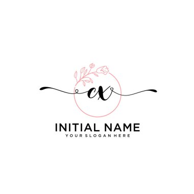Geometrik Çerçeveli El Yazısı Çiçek Baş Logosu CX