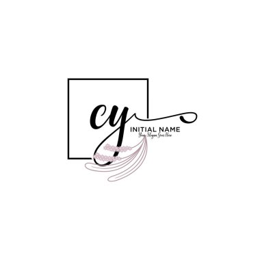 Geometrik Çerçeveli El Yazısı Çiçek Baş Logosu CY