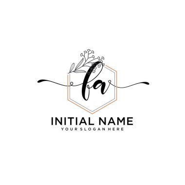 Geometrik Çerçeve ile El Yazısı Çiçek Baş Logosu FA