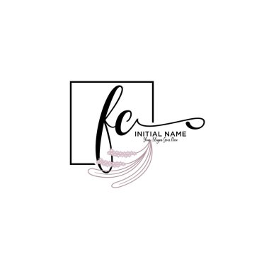 Geometrik Çerçeveli El Yazısı Çiçek Baş Logosu FC