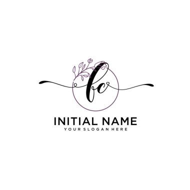 Geometrik Çerçeveli El Yazısı Çiçek Baş Logosu FC