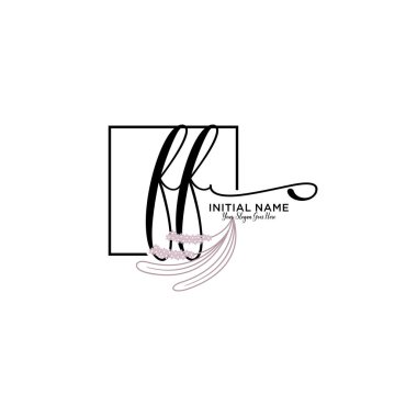 Geometrik Çerçeve ile El Yazısı Çiçek Baş Logosu FF