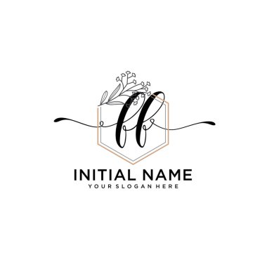 Geometrik Çerçeve ile El Yazısı Çiçek Baş Logosu FF