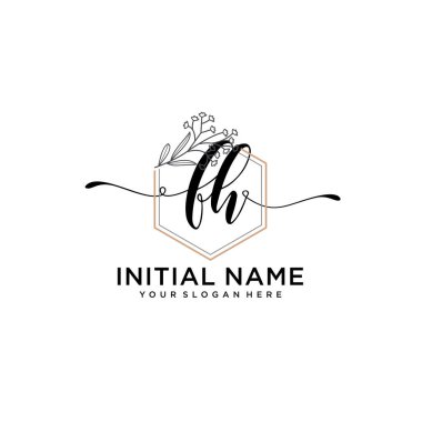 Geometrik Çerçeveli El Yazısı Çiçek Baş Logosu FH