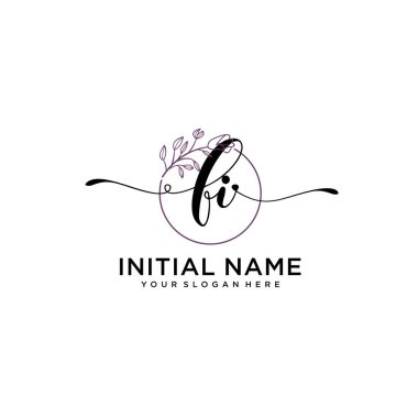 Geometrik Çerçeve ile El Yazısı Çiçek Baş Logosu FI