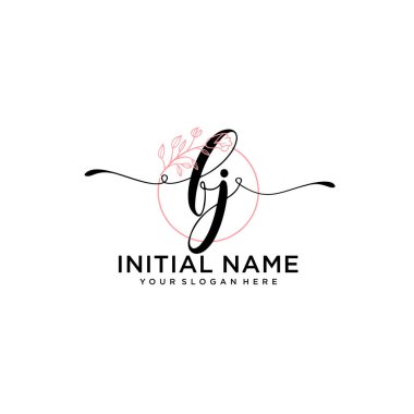 Geometrik Çerçeveli El Yazısı Çiçek Baş Logosu FJ