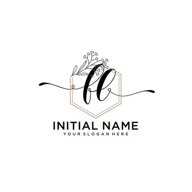 Geometrik Çerçeve ile El Yazısı Çiçek Baş Logosu FL