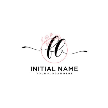 Geometrik Çerçeve ile El Yazısı Çiçek Baş Logosu FL