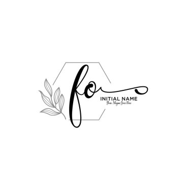 Geometrik Çerçeve ile El Yazısı Çiçek Baş Logosu Fo