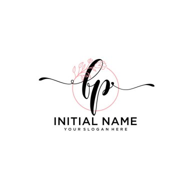 Geometrik Çerçeve ile El Yazısı Çiçek Baş Logosu