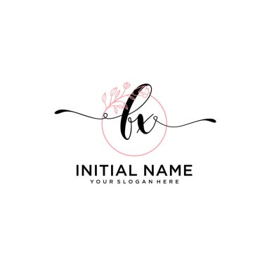 Geometrik Çerçeveli El Yazısı Çiçek Baş Logosu FX