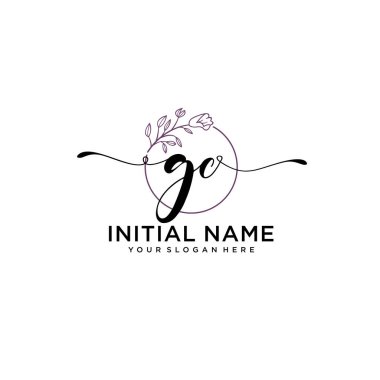 Geometrik Çerçeve ile El Yazısı Çiçek Baş Logosu