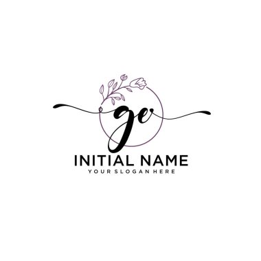 Geometrik Çerçeve ile El Yazısı Çiçek Baş Logosu GE
