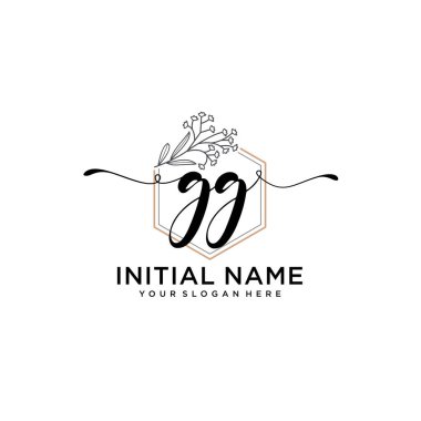 Geometrik Çerçeveli El Yazısı Çiçek Baş Logosu GG