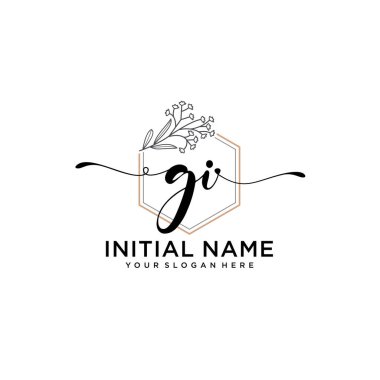 Geometrik Çerçeveli El Yazısı Çiçek Baş Logosu GI