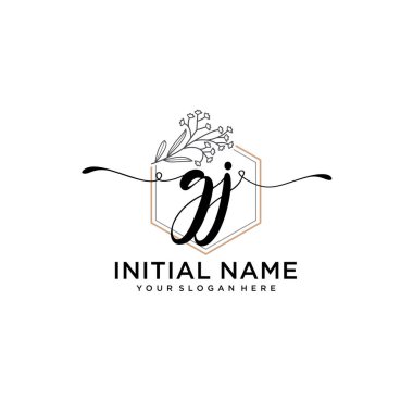 Geometrik Çerçeve ile El Yazısı Çiçek Baş Logosu GJ