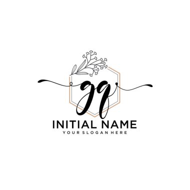 Geometrik Çerçeveli El Yazısı Çiçek Baş Logosu GQ