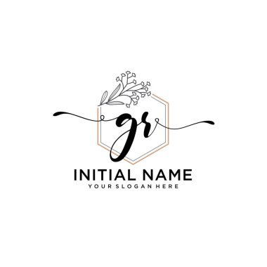 Geometrik Çerçeveli El Yazısı Çiçek Baş Logosu GR