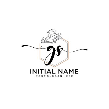 Geometrik Çerçeve ile El Yazısı Çiçek Baş Logosu GS