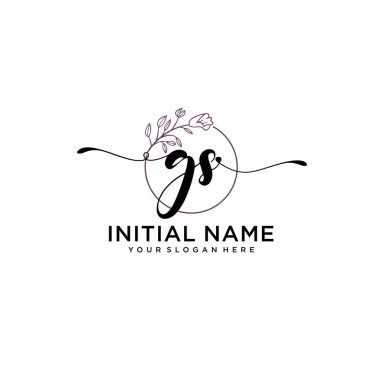 Geometrik Çerçeve ile El Yazısı Çiçek Baş Logosu GS