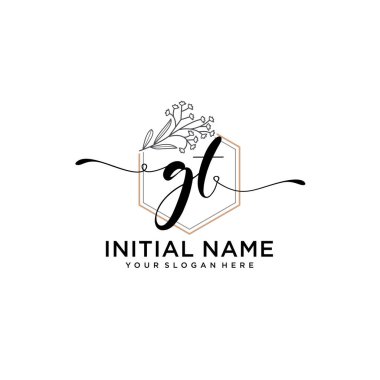 Geometrik Çerçeveli El Yazısı Çiçek Baş Logosu GT
