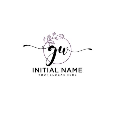 Geometrik Çerçeveli El Yazısı Çiçek Baş Logosu GU