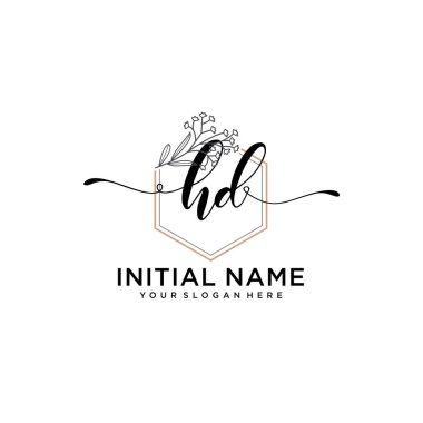 Geometrik Çerçeve ile El Yazısı Çiçek Baş Logosu HD
