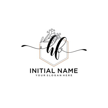Geometrik Çerçeveli El Yazısı Çiçek Baş Logosu HF