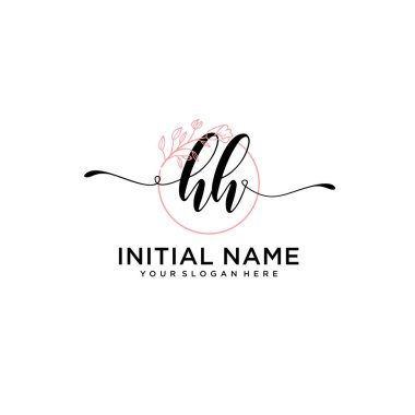 Geometrik Çerçeve ile El Yazısı Çiçek Baş Logosu HH