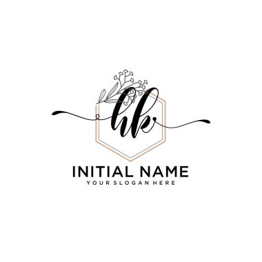 Geometrik Çerçeve ile El Yazısı: Çiçek Baş Logosu HK