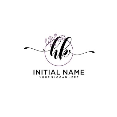 Geometrik Çerçeve ile El Yazısı: Çiçek Baş Logosu HK