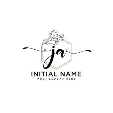 Geometrik Çerçeveli El Yazısı Çiçek Baş Logosu JA