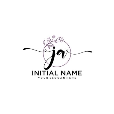 Geometrik Çerçeveli El Yazısı Çiçek Baş Logosu JA