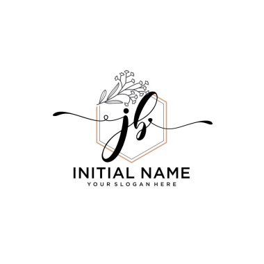 Geometrik Çerçeve ile El Yazısı Çiçek Baş Logosu JB