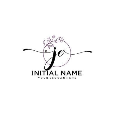 Geometrik Çerçeveli El Yazısı Çiçek Baş Logosu JC