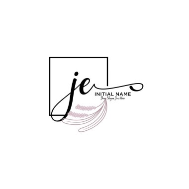 Geometrik Çerçeve ile El Yazısı Çiçek Baş Logosu JE