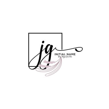 Geometrik Çerçeve ile El Yazısı Çiçek Baş Logosu JG