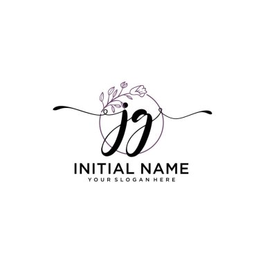 Geometrik Çerçeve ile El Yazısı Çiçek Baş Logosu JG