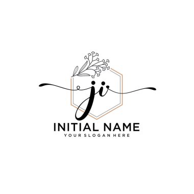 Geometrik Çerçeve ile El Yazısı Çiçek Baş Logosu JI
